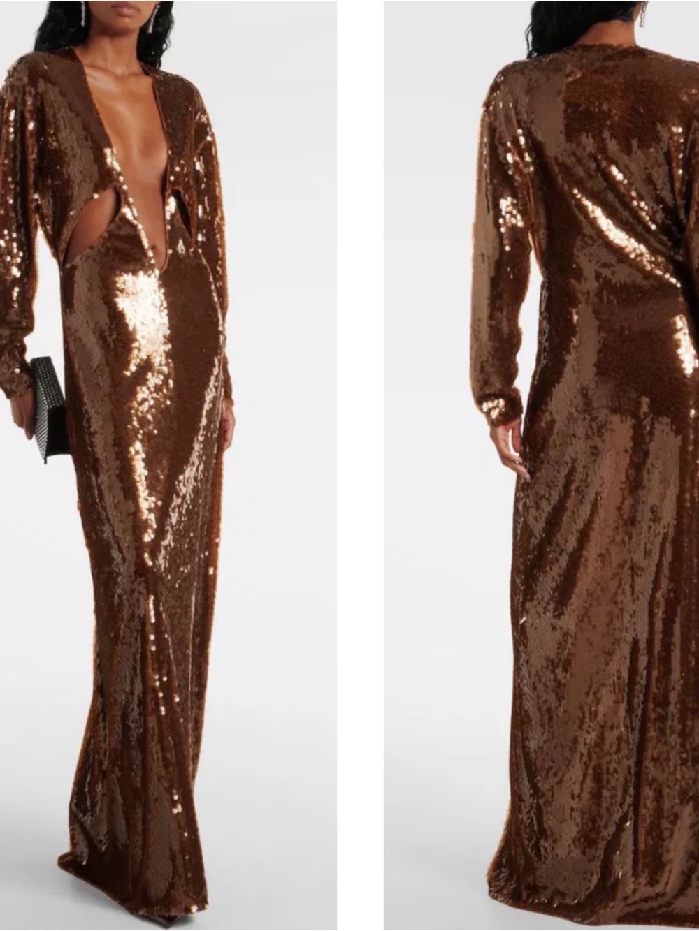 CHRISTOPHER ESBER Triquetra Sequin Embellished Cutout Brown Maxi Dress Size 8